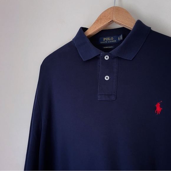 Men’s Polo Ralph Lauren Navy Long Sleeve Tee, Size XL Custom Slim Fit - Picture 4 of 8